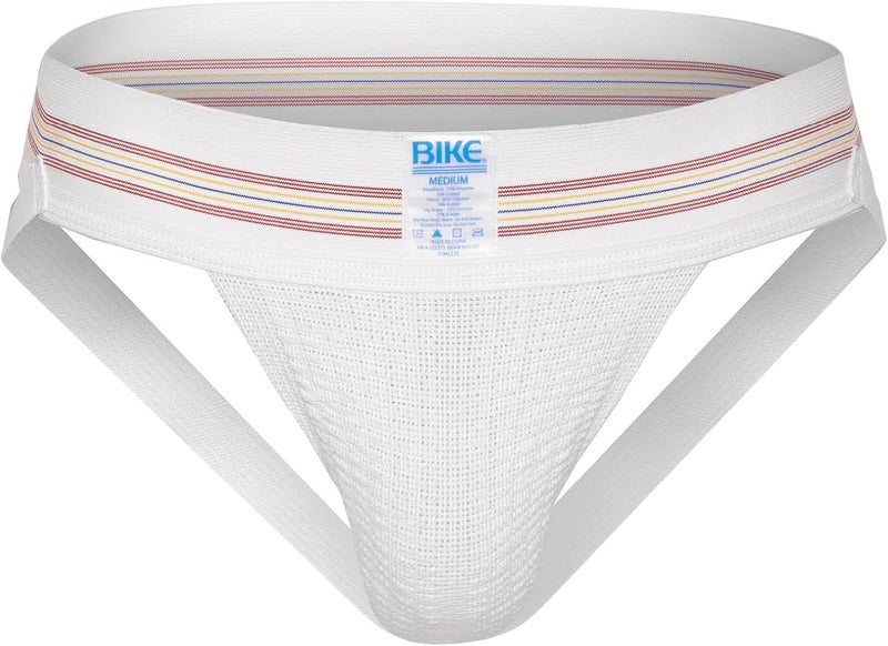 Bike حمالة رجال أصلية #10 - ملابس داخلية رياضية بيضاء مع جيب دعم وحزام واسع - Image 1